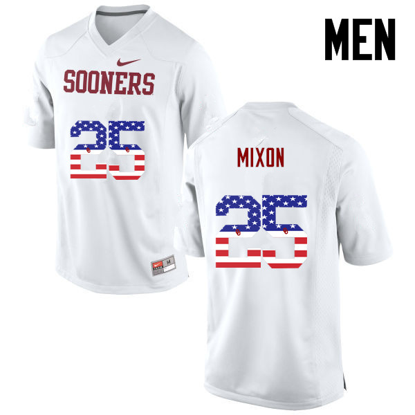 Men Oklahoma Sooners #25 Joe Mixon College Football USA Flag Fashion Jerseys-White - Click Image to Close
